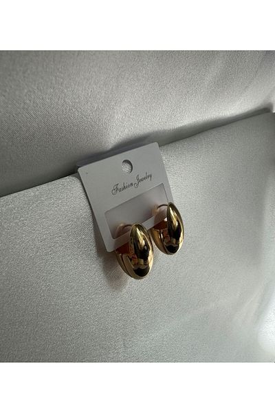 demirosa Gold Color Oval Curved Clip Earrings