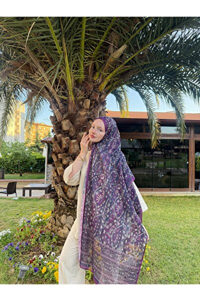 MODA Soft Pamuk Etnik Desen Şal Mürdüm