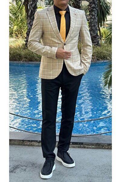 ACTUAL Blazer Slim Fit Blazer Tek Ceket 7148-1 R6 Bej