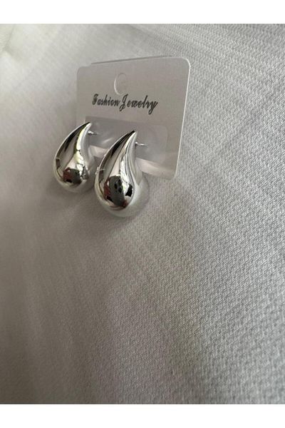 demirosa Silver Color Drop Model Curved Earrings Medium Size