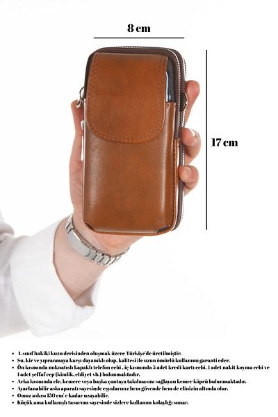 CERFF LEATHER CLUP Комплект телефон и държач за карти от естествена кожа през рамо и врата