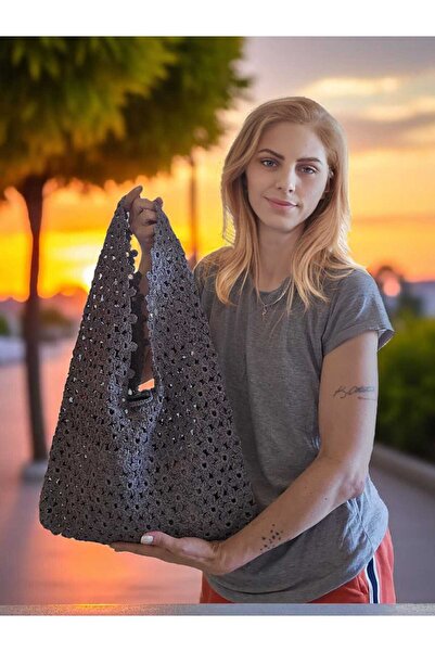 Örgü Sanatı DilekÇak El Örgüsü Rafya İp Heybe Çanta, Çiçek Çanta