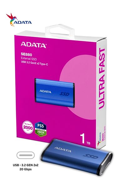 Adata SE880 1TB External SSD | Portable Ultra Fast Solid State Drive Compatible with PS5 XBOX | Blue