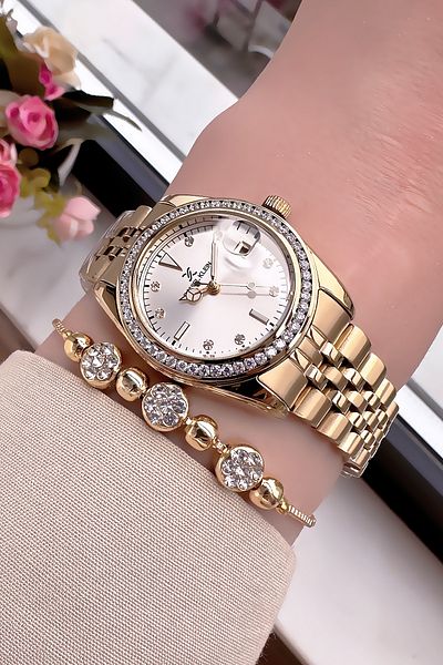 Daniel Klein Gold Colored 3 Atm Waterproof Women's Wristwatch - Steel Cord Bracelet Gift Dkby2013c1