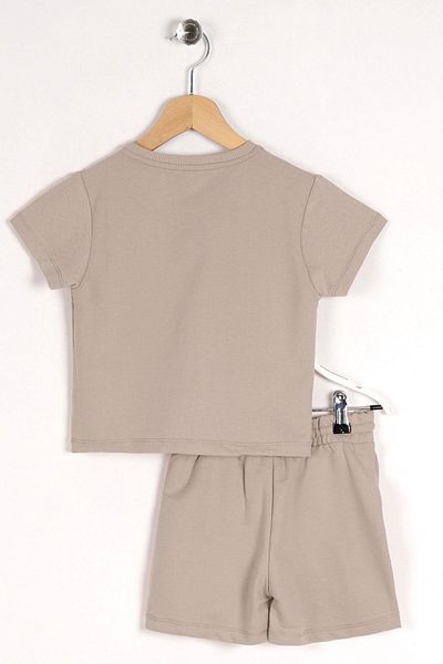 zepkids Crew Neck Short Sleeve Beige Color Boy's Suit