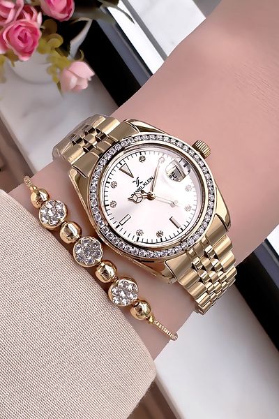 Daniel Klein Gold Colored 3 Atm Waterproof Women's Wristwatch - Steel Cord Bracelet Gift Dkby2013c1