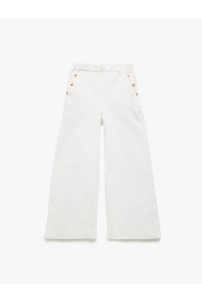 Koton Cotton Button Detailed Wide Leg Trousers