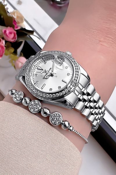 Daniel Klein 3 Atm Waterproof Silver Women's Wristwatch - Steel Cord and Bracelet Gift DKBY2013C3