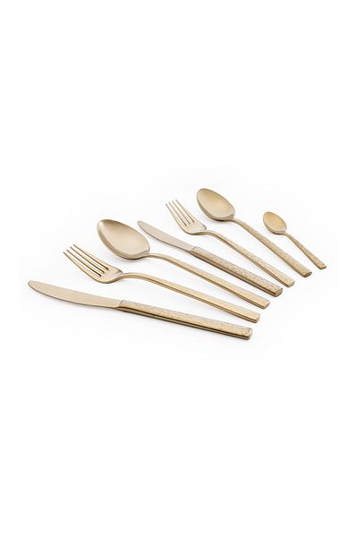 Maxx Doria Ivy Titanium Matte Gold 12-Person 84-Piece Fork Spoon Knife Set Pa1030