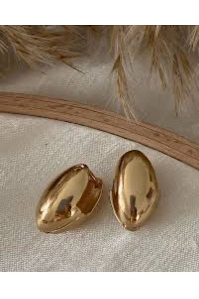 demirosa Gold Color Oval Curved Clip Earrings