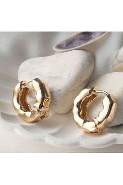 demirosa Wave Form Gold Color Women's Earrings”