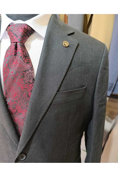 Ted Davıd Black Raw Linen Suit