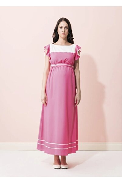 Desen Hamile Giyim Spor Kolları Fırfırlı Hamile Elbise