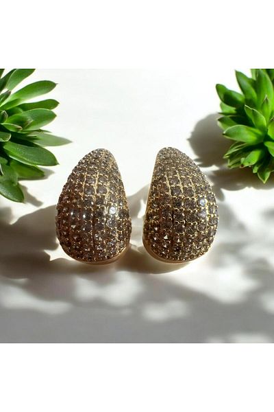 demirosa Stone Detailed Gold Color Drop Earrings - Sparkling Design”