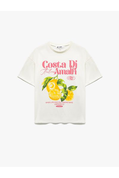 Koton Cotton Relaxed Fit Crew Neck Short Sleeve Printed T-Shirt