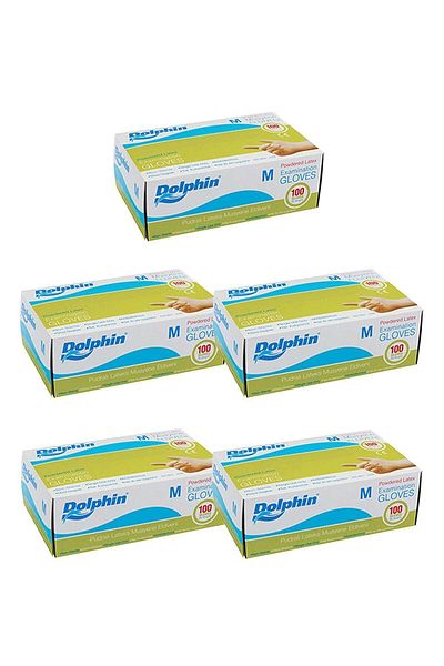 Dolphin 100 قطعة من قفازات اللاتكس البيضاء - 5 قطع Mdr Latex
