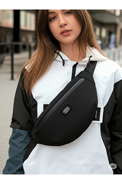 Moda West Geantă de umăr unisex neagră de iarnă din material impermeabil