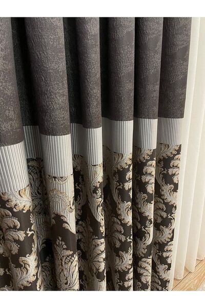 Brillant Koyukahve - Damask Desen Jakar 1/3 Sık Pile Jakar Fon Perde