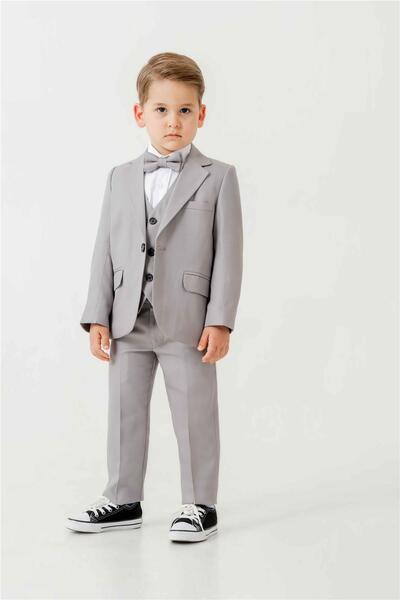 Pina Kids Mini Gentleman Erkek Çocuk Takım Elbise - 5 Parça (Ceket, Yelek, Gömlek, Pantolon, Papyon)