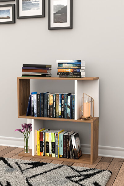 Remaks Belek 2 Raflı Asimetrik Kitaplık Çok Amaçlı Dekoratif Ofis Kitaplık Raf Beyaz-meşe