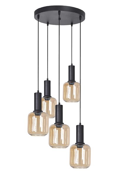 Modavize Tanem Modern Design Living Room Kitchen Cafe Black Color Honey Glass Pendant Lamp 5-Piece Chandelier