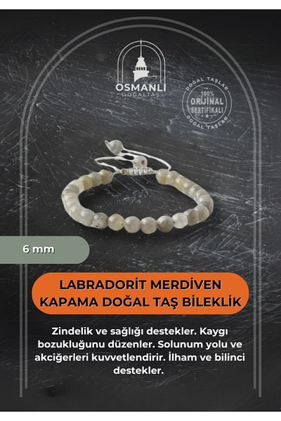 OSMANLI DOĞAL TAŞ Labradorite 6mm Ladder Closure Natural Stone Bracelet