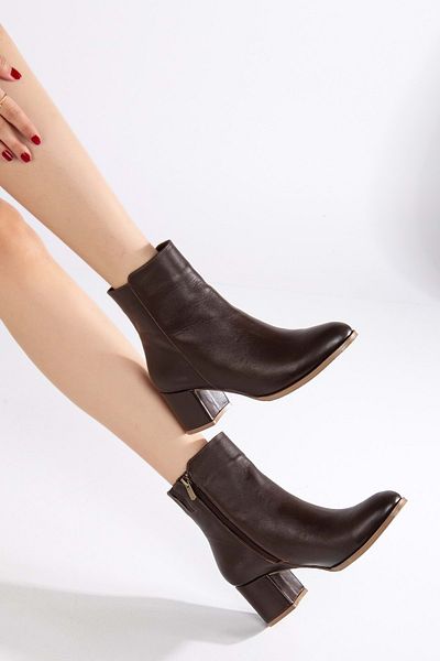 ANALİN SHOES Γυναικείες μπότες με τακούνι από γνήσιο δέρμα Bitter Brown