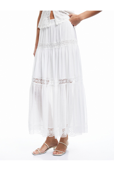 Koton Astarlı Viskon Kumaş Karışımlı Dantel Detaylı Katmanlı Uzun Etek