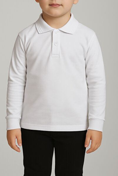Ümit Tex Λευκό μακρυμάνικο μπλουζάκι unisex με λαιμόκοψη πόλο