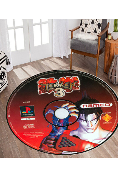 Emiroğlu Tekken Oyun Cd'si Şeklinde Kaymaz Taban Makinede Yıkanabilir Halı - Özel Süngerli Yüzey