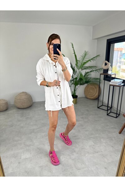 Paw Garage Cămașă de vară Olivia White supradimensionat Bürümcük Fabric pentru femei