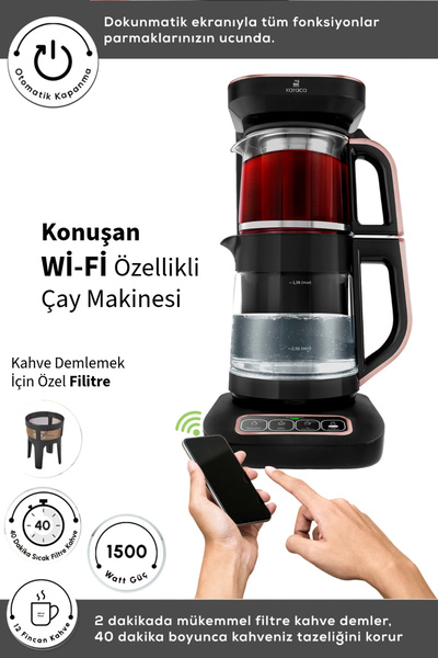 Karaca Wi-fi Bağlantı Ios-android Uyumlu Robotea Connect 4 In 1 Konuşan Cam Çay Makinesi