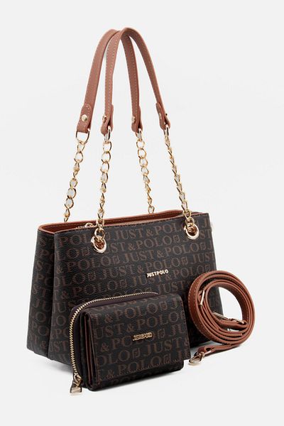 Just Polo Women's New Season Brown Tan Bag and Wallet Set