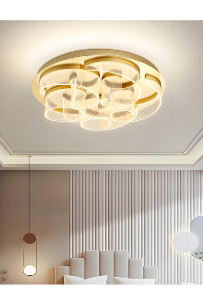 burenze Exclusive Modern Tasarım Pleksi Gül Rose Tavan Led Avize Gold Sarı Limited Edition Ledli Avize