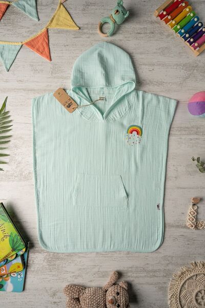 Be'Calm Organik Pamuk Müslin - Nakışlı Bebek/çocuk Panço - Bornoz - Havlu - K...