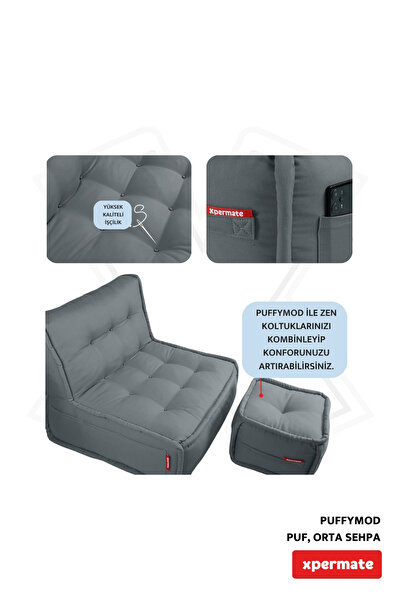 XPERMATE Dekoratif Kare Puf Orta Sehpa Ayak Uzatma Puf 40x40 Cm Gri Puffymod