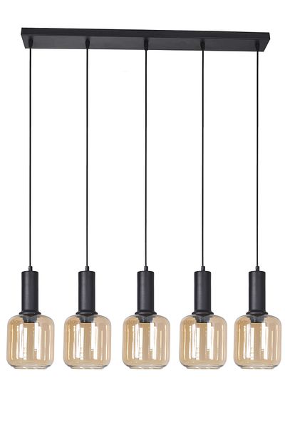 Modavize Tanem Modern Design Living Room Kitchen Cafe Black Color Honey Glass 5-Piece Chandelier