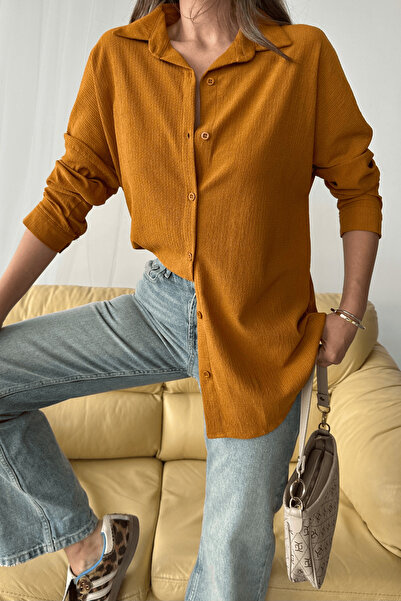 Paw Garage Γυναικείο καλοκαιρινό πουκάμισο Olivia Cinnamon oversized Bürümcük Fabric