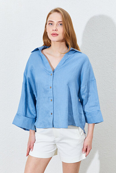 Manche Cămașă de damă din țesătură 100% in, cu croială supradimensionată și s...