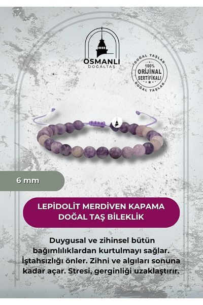 OSMANLI DOĞAL TAŞ Lepidolit 6mm Ladder Closure Natural Stone Bracelet