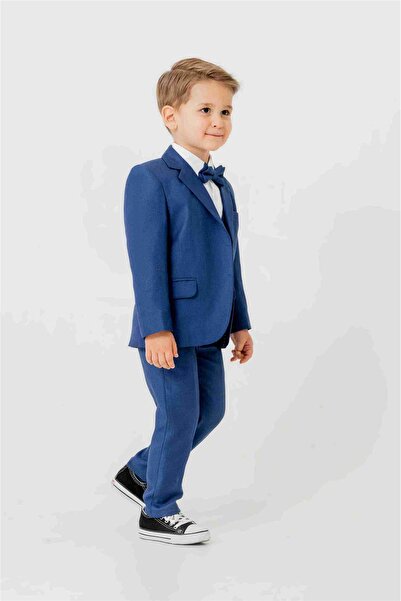 Pina Kids Mini Gentleman Erkek Çocuk Takım Elbise - 5 Parça (Ceket, Yelek, Gömlek, Pantolon, Papyon)