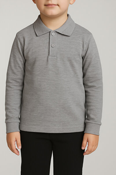 Ümit Tex Tricou unisex cu guler polo cu mânecă lungă gri