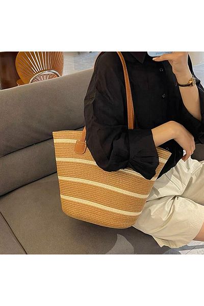 Axesoire Nwc-1043-1 Striped Camel Beige Straw Bag