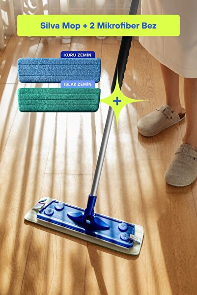 Silva Ultrafiber Mop 2’li Set – Zemin Temizliği İçin Islak & Kuru Mop Bezi