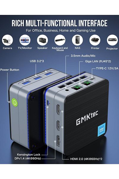 GMKtec جهاز كمبيوتر سطح المكتب GMKtec NucBox G2 Plus صغير الحجم للغاية، معالج Intel Twin Lake N150 (4C/4T) حتى 3.6 جيجاهرتز