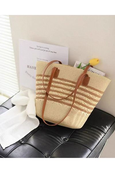 Axesoire Nwc-1050 Striped Beige Straw Bag