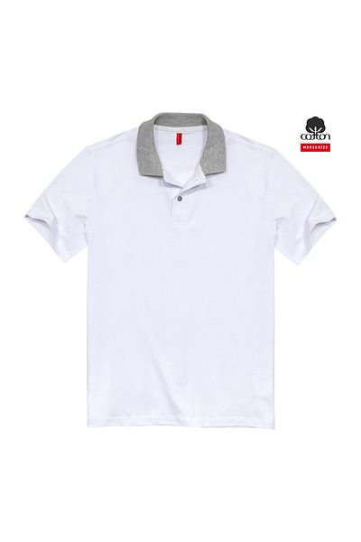Cottonland Ανδρικό μπλουζάκι ATLAS Polo με κοντό μανίκι με κουμπιά Mercerized χτενισμένο βαμβακερό μπλουζάκι ΛΕΥΚΟ
