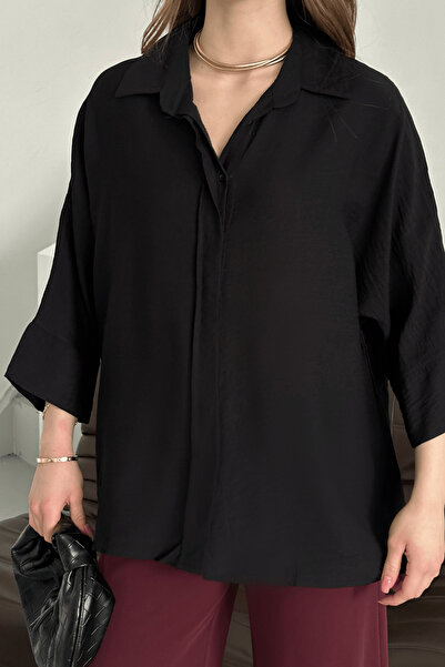 Paw Garage Γυναικείο πουκάμισο Evelyn Black oversized , Λινό πουκάμισο Ayrobin με πλάτη με πόρπη