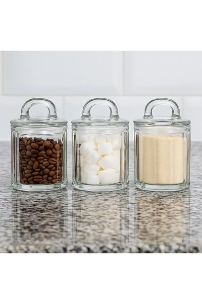 İnova Home Decor 3 Pieces Spice Bowl with Spoon Compartment and Lid - Sugar Bowl - Thick Glass Jar Set - 300 Ml.