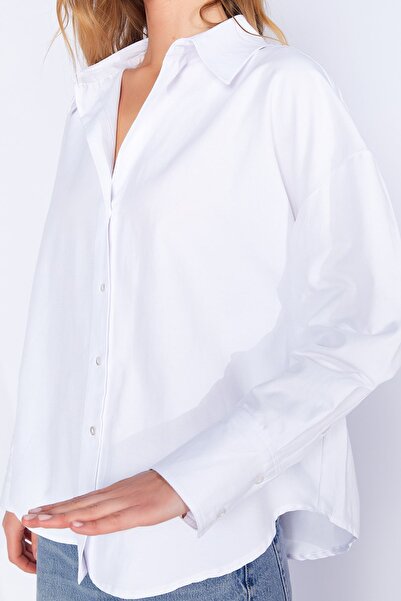 Manche White Cotton Blended Oxford Shirt| MKW167422-01